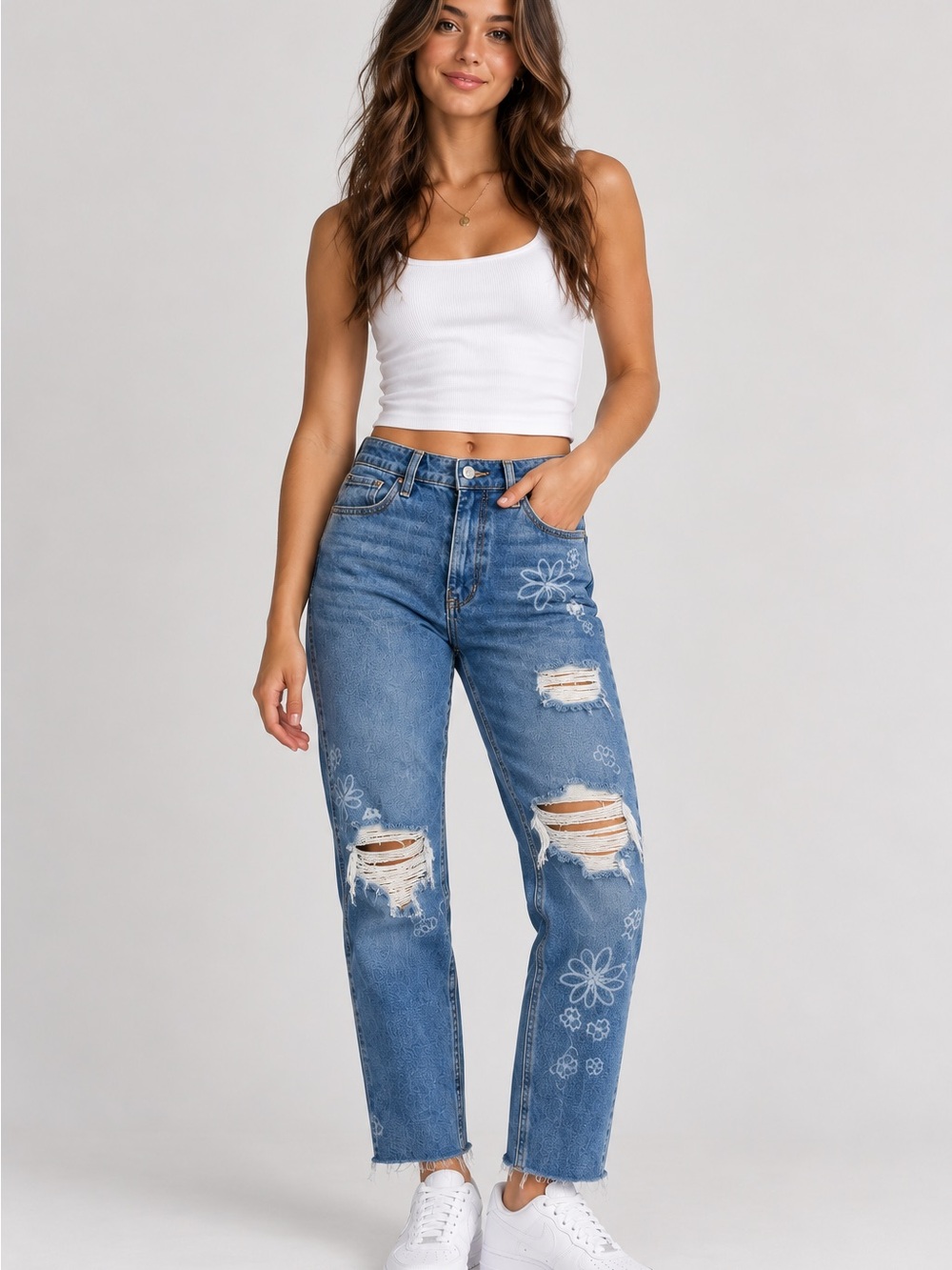 Hollister Ultra High-Rise Mom Jeans 5R W27 L27 Floral Distressed Y2K
